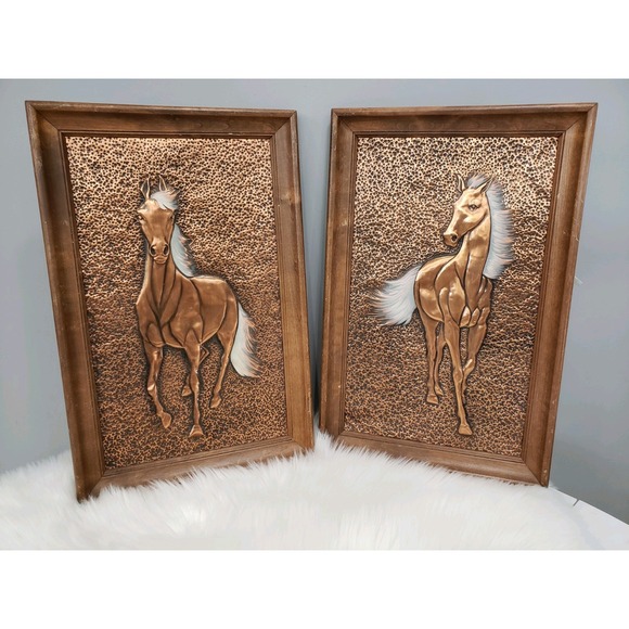 MCM 1960's 70's Copper Horse R Dehl‎ Framed Wall Decor Coppercraft Equestrian